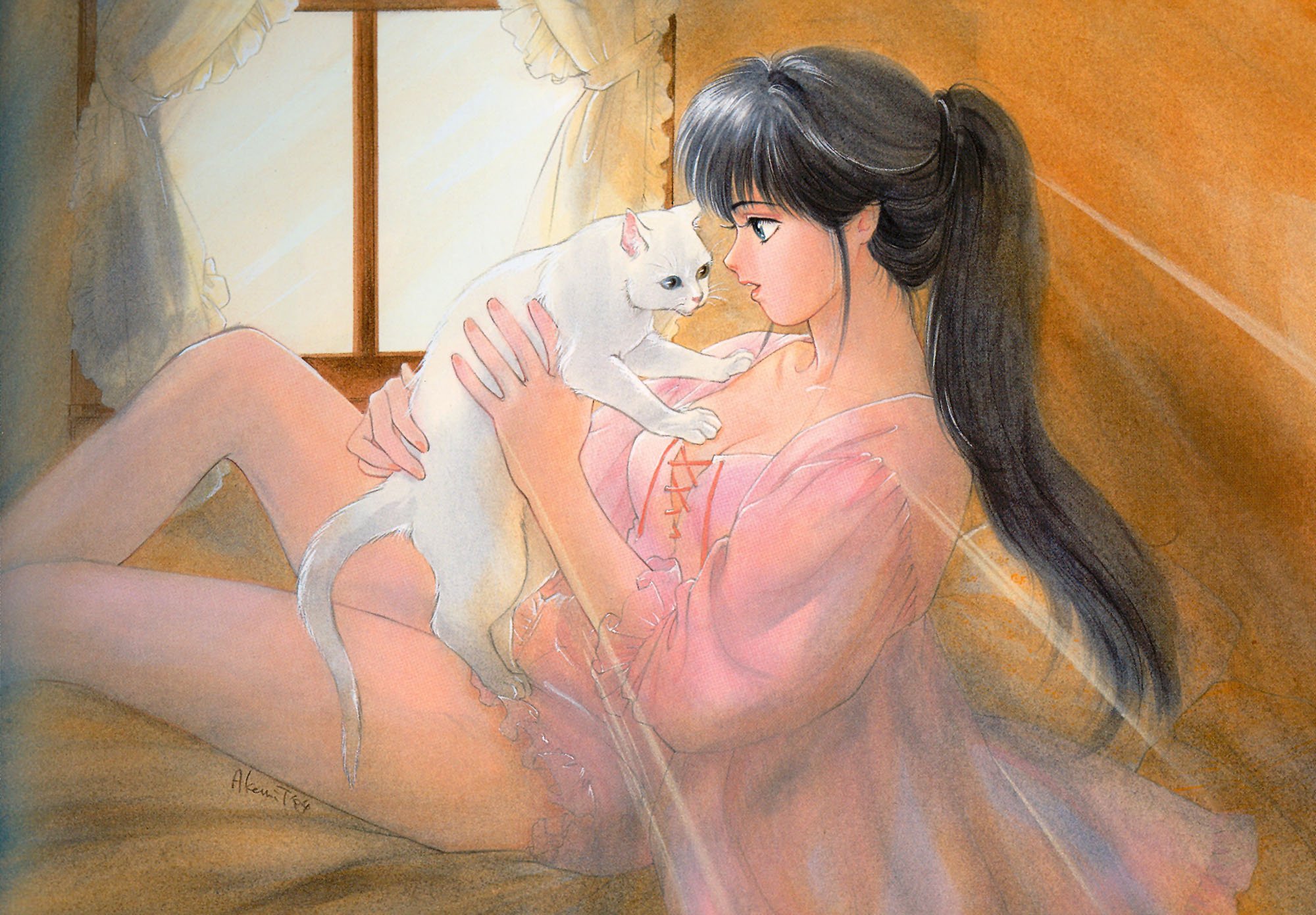 Девушка сидит с кошкой