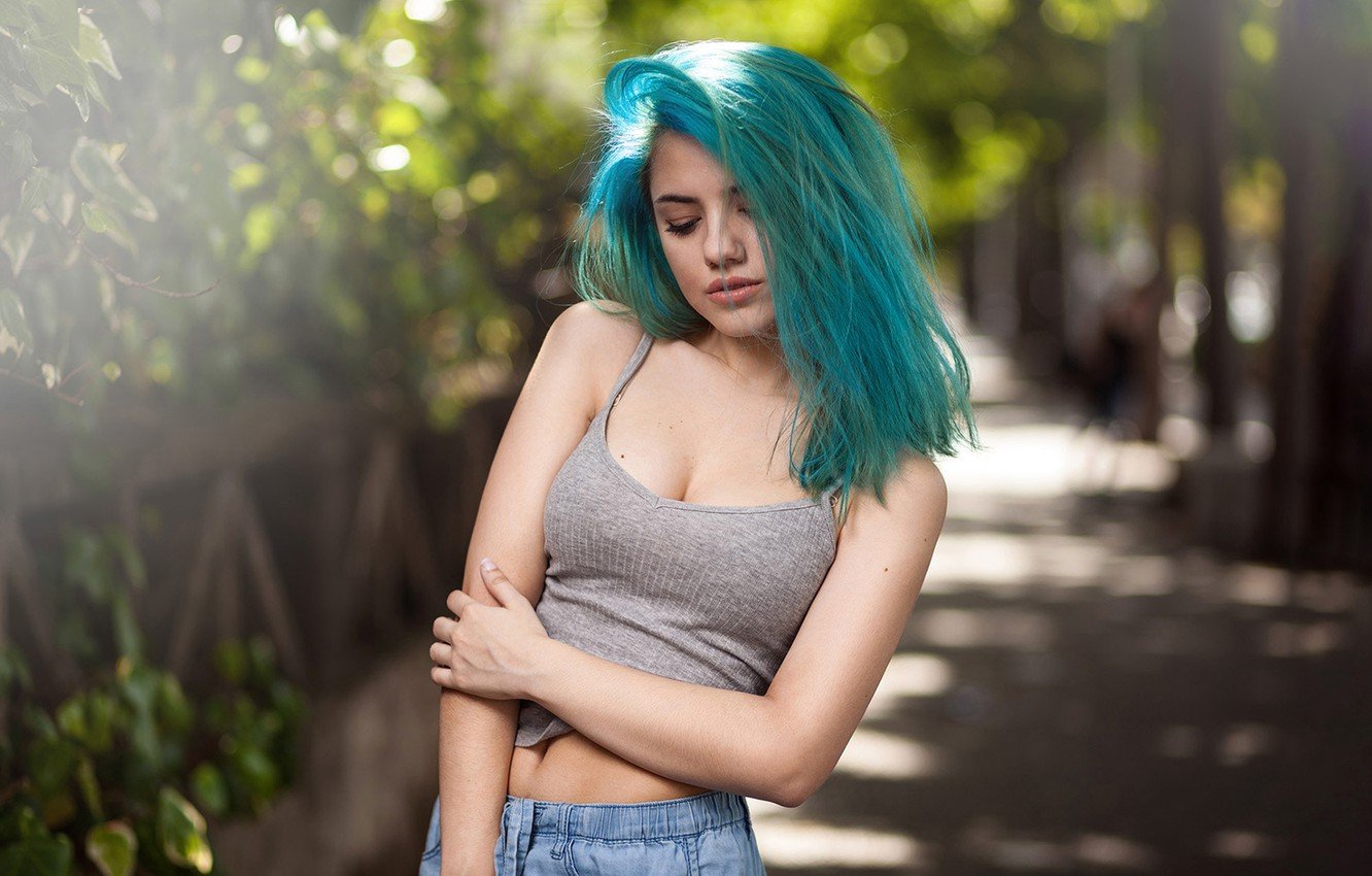 Mixed girl with blue hair takes best adult free photo