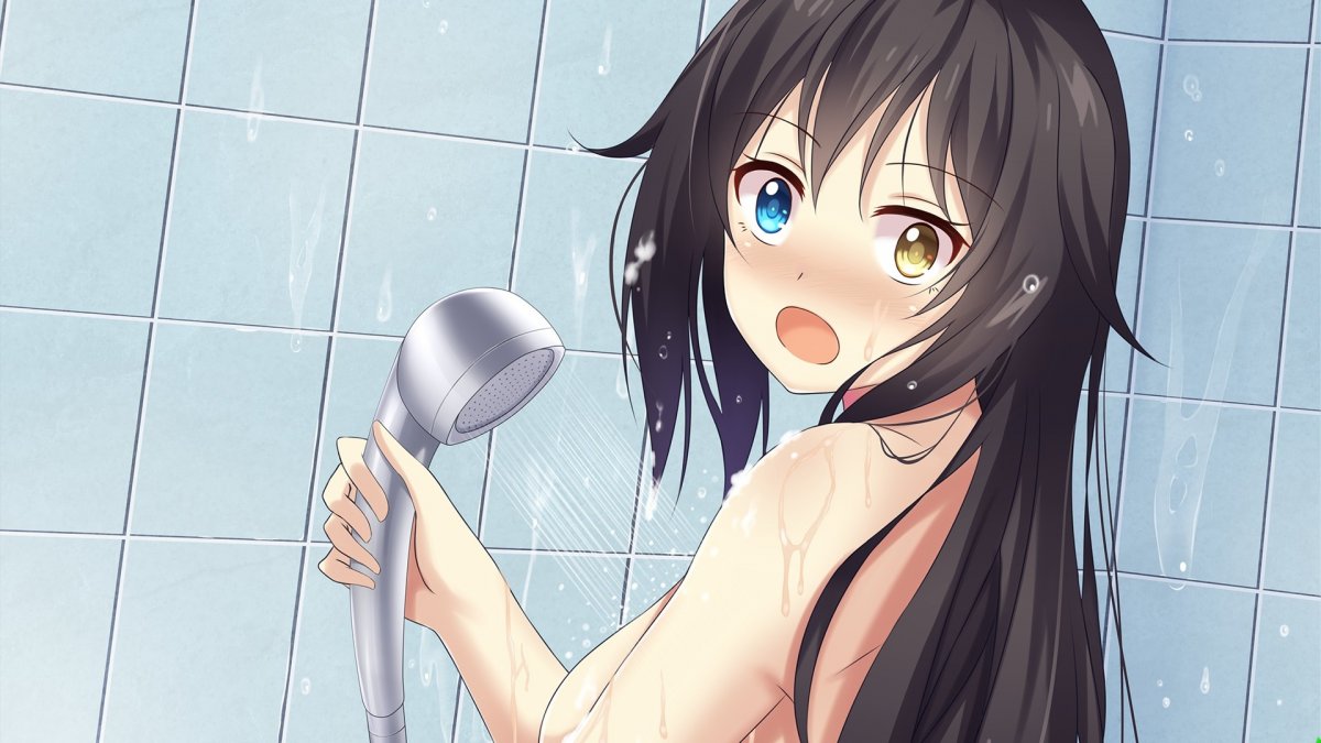 Секси японка одевает наряды и моется в душе