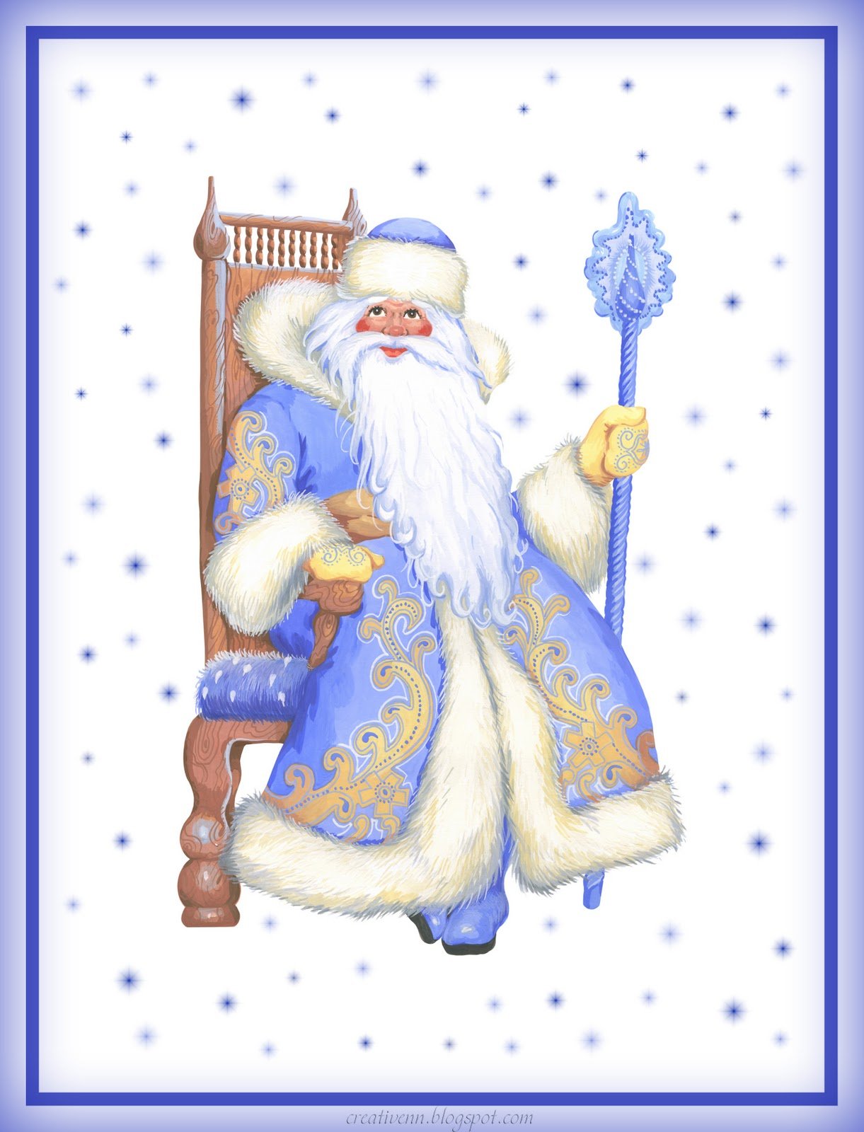 Иллюстрация синего Деда Мороза для детей