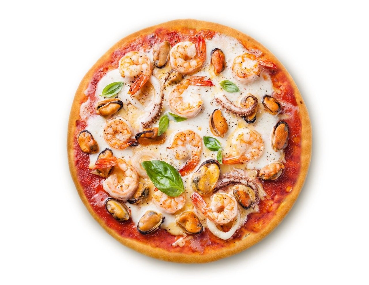 пицца с белым соусом и морепродуктами (120) фото