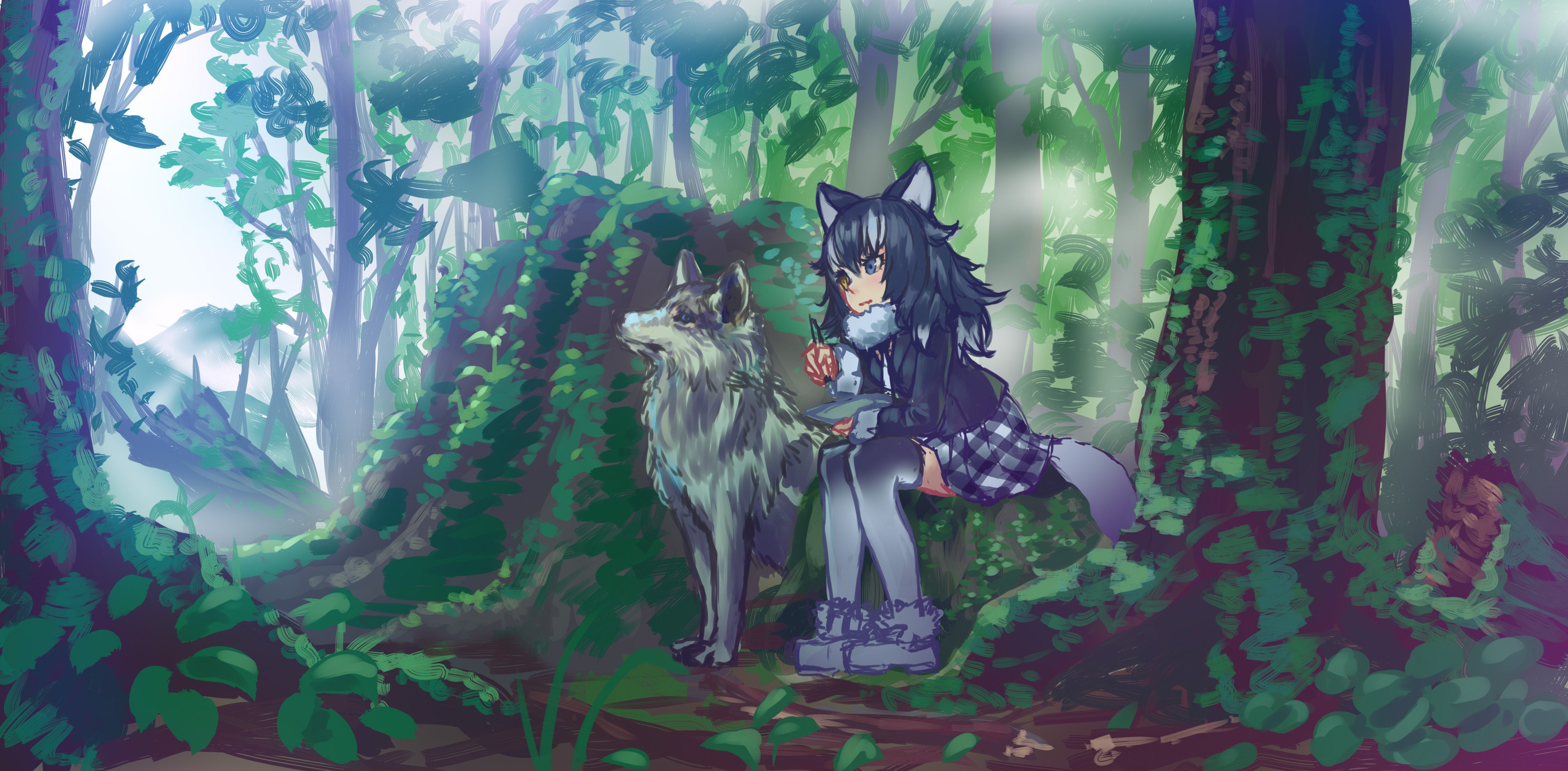 Аниме волк в лесу - картинки, фото и рисунки.