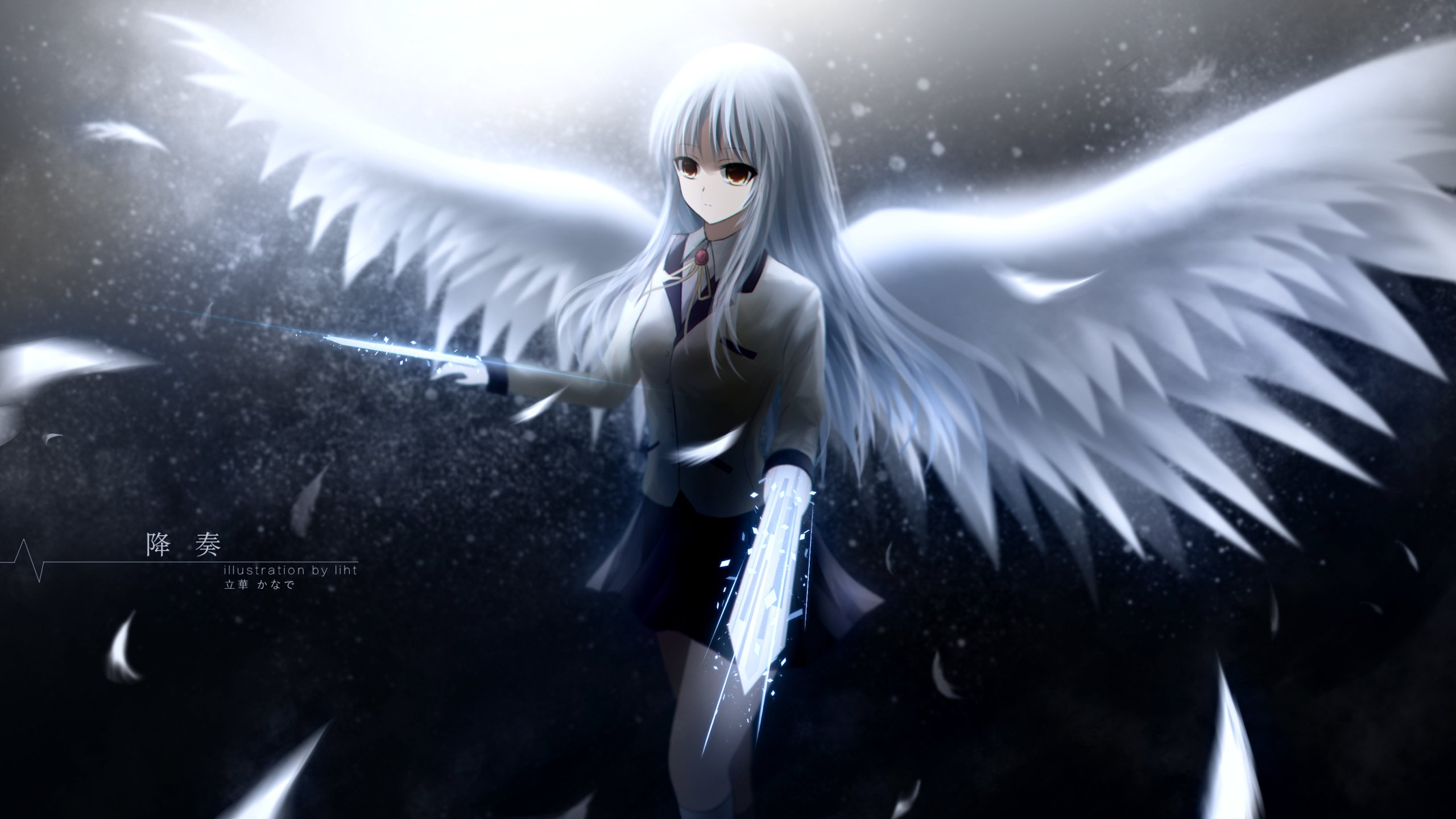 Ангел аниме чёрно белое.