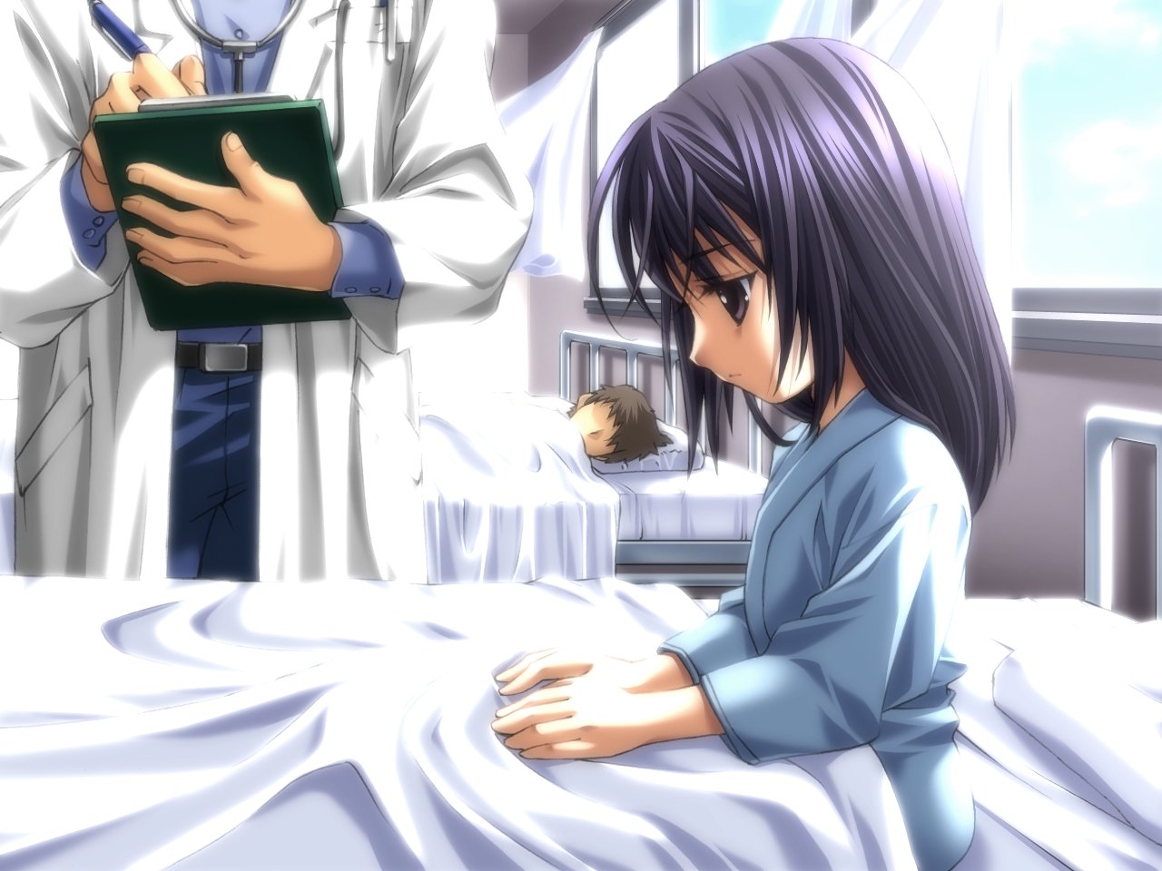 Аниме, девушка, больнице, заболела, девочка, болеет, Shoujo, кровать, Спящи...