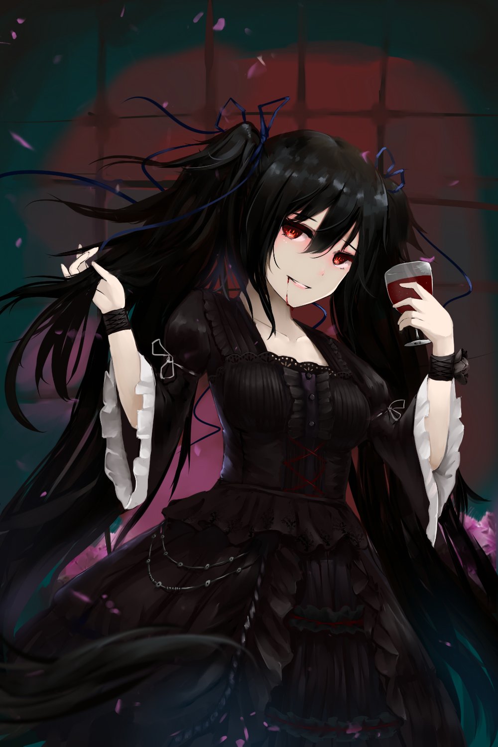 Аниме девушка вампир с черными волосами.