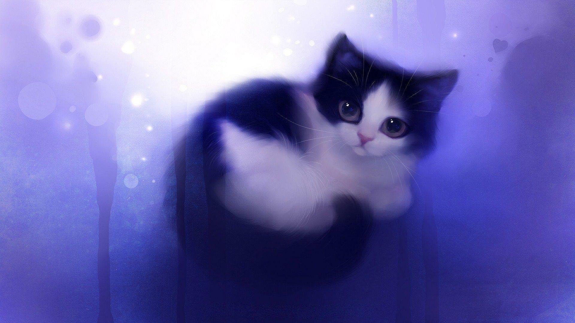 Черно белый кот аниме - картинки, фото и рисунки.