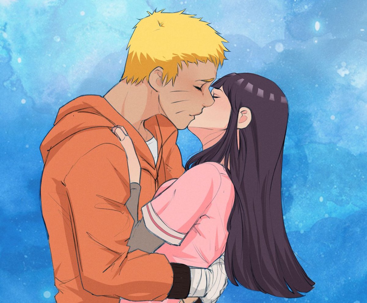 Хината и Наруто первый поцелуй.