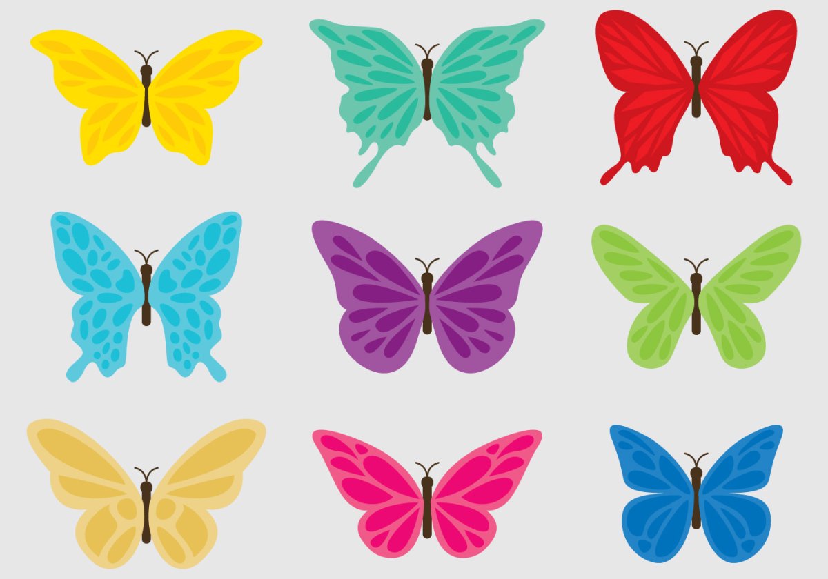 Разноцветные бабочки для вырезания