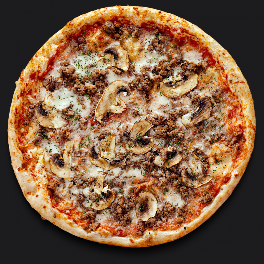 Вкусная пицца с фаршем и грибами
