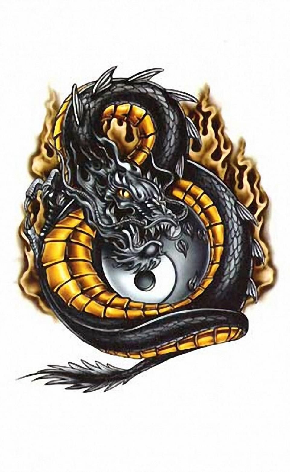 Татуха Инь Янь с драконом