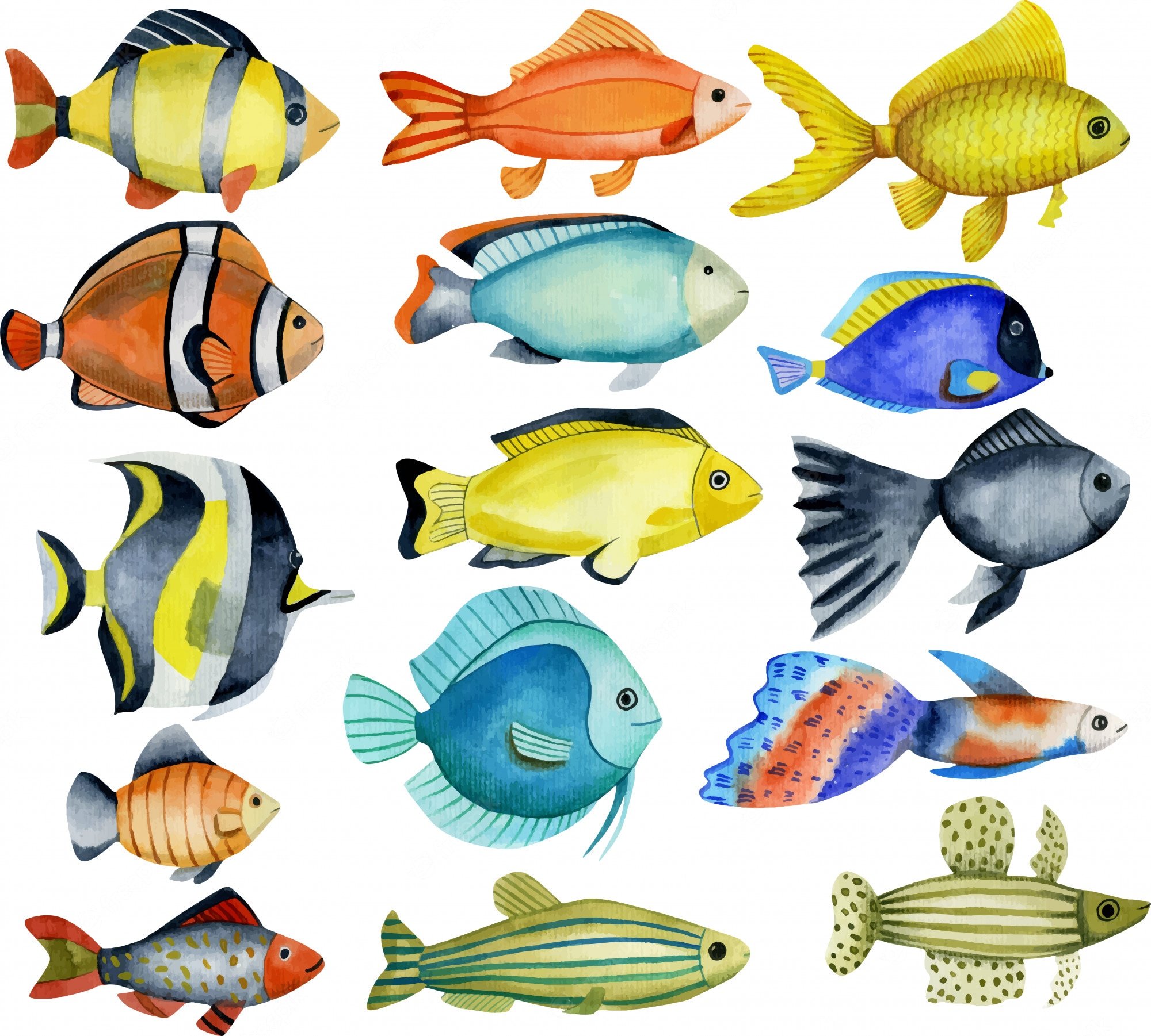 Разноцветные рыбки для печати