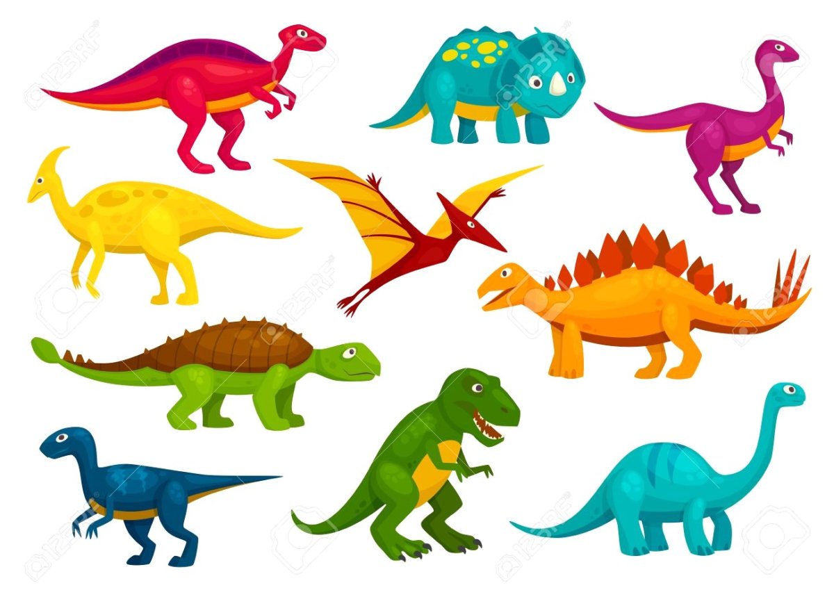 Динозавры мультяшные на белом фоне для печати