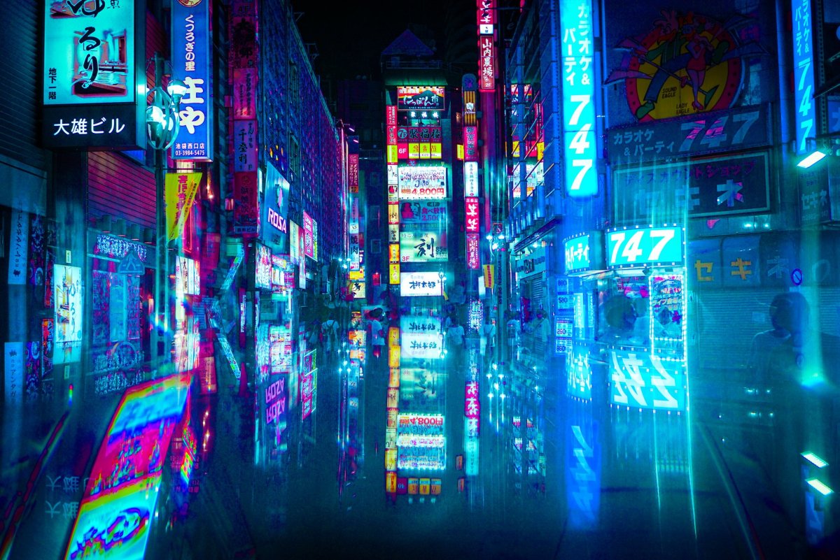 Япония улицы Токио неон